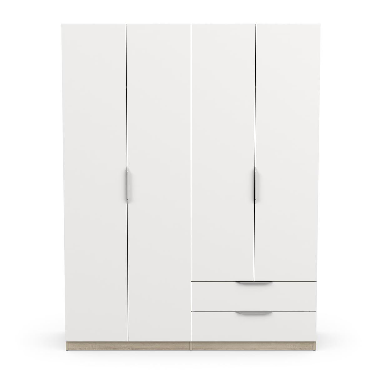 KLEIDERSCHRANK mit 4 Türen und 2 Schubladen Ghost - L157,3 cm - Weiß/Sonoma Eiche, Holzwerkstoff (51.1/203/204.5cm) - Demeyere
