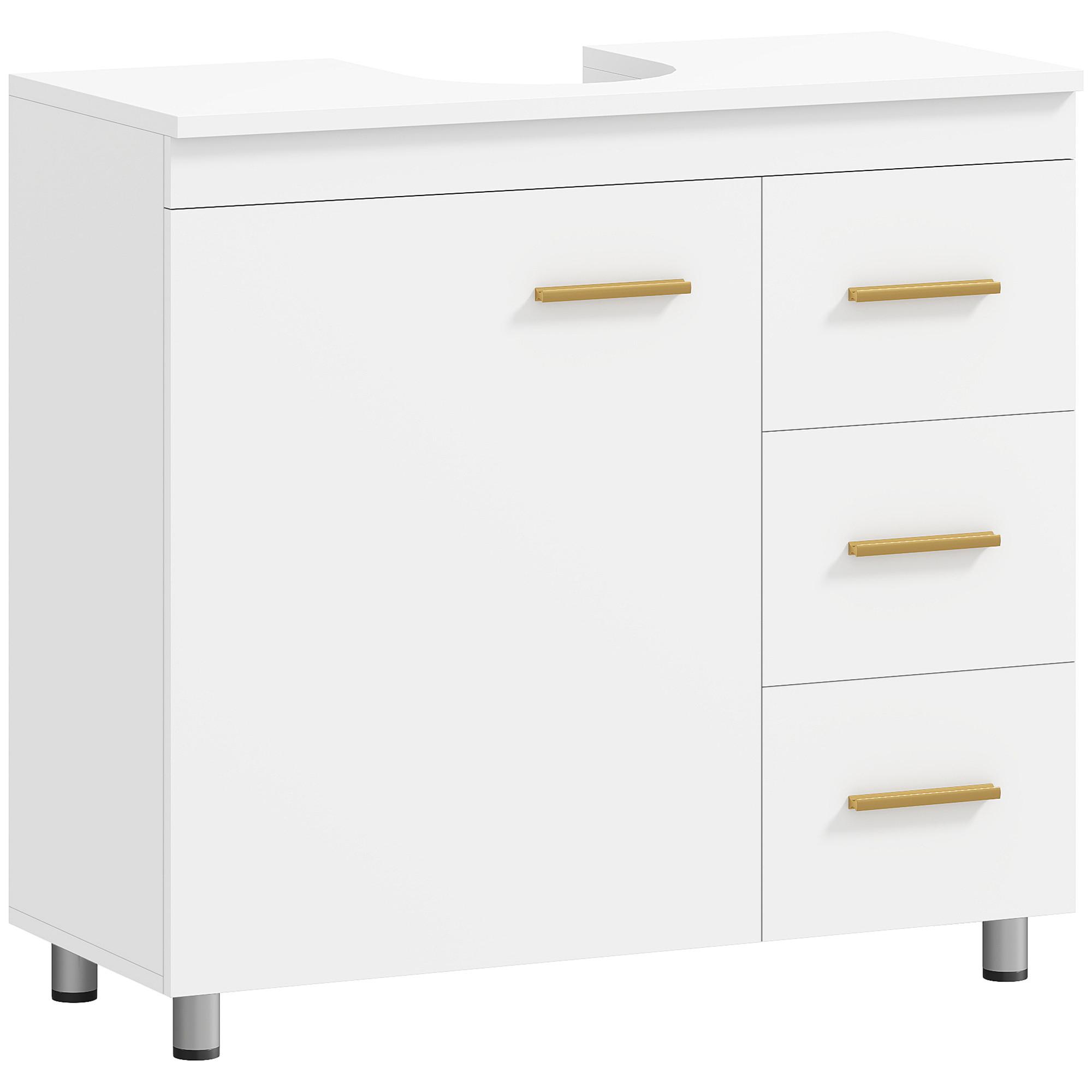 WASCHBECKENUNTERSCHRANK mit Schrankfach, 3 Schublade Weiß - Weiß, Holzwerkstoff (70/65/30cm) - HOMCOM