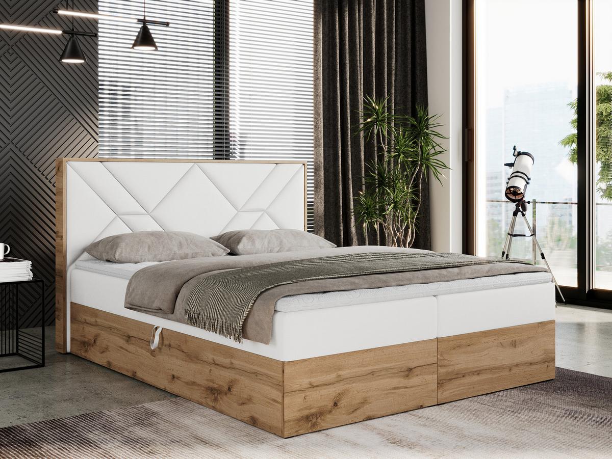 BOXBETT GUNAR - 180/200 Weiß Kunstleder - H4 - Weiß, Holz/Textil (180/200cm) - MKS