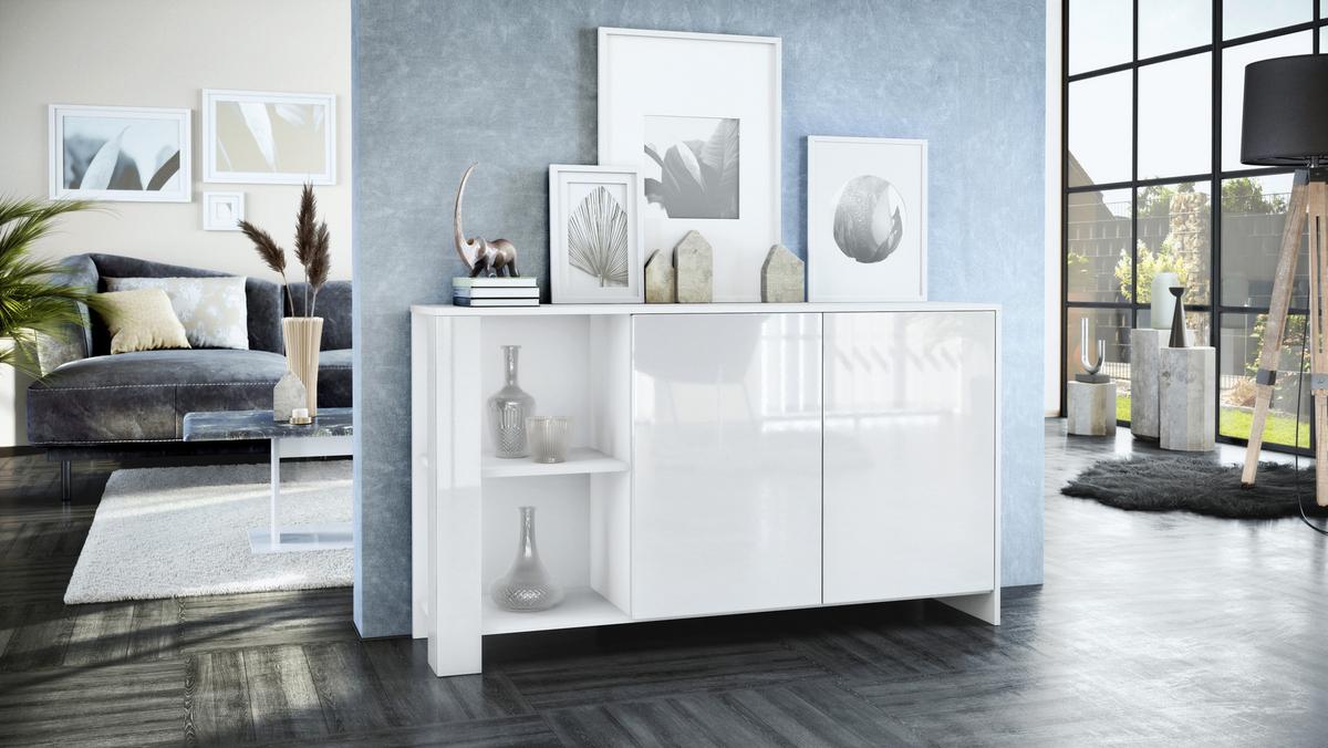 WOHNZIMMERSET Venedig Weiß Hochglanz - Weiß Hochglanz, Holzwerkstoff (248/151.5/36cm) - Vladon