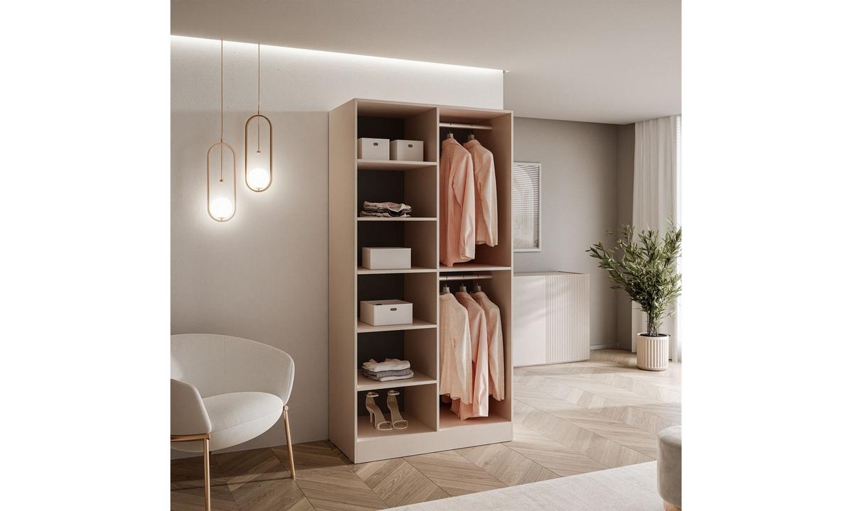 KLEIDERSCHRANK SANDBOX 100 101/49/200 cm Beige Sand / schwarzes Glas ohne LED ohne Zusatzböden - Sandfarben/Schwarz, Holzwerkstoff/Kunststoff (101/200/49cm) - Lookway