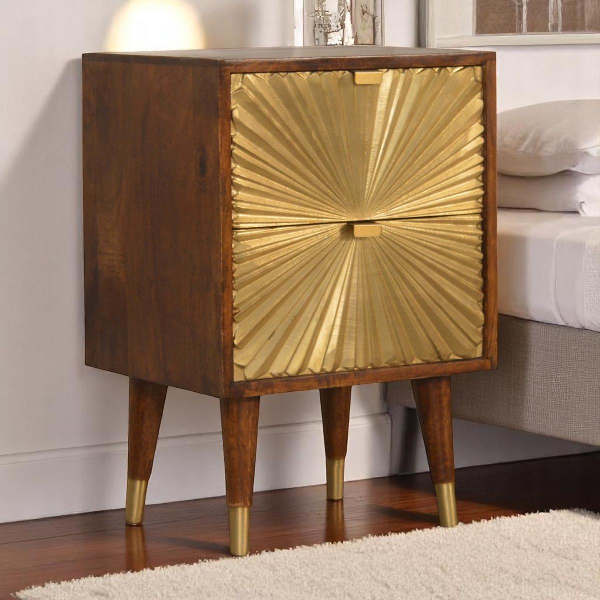 NACHTTISCH Kastanien-Finish, 2 Schubladen, Gold und Braun - Goldfarben/Braun, Holz (35/60/40cm) - Artisan Furniture