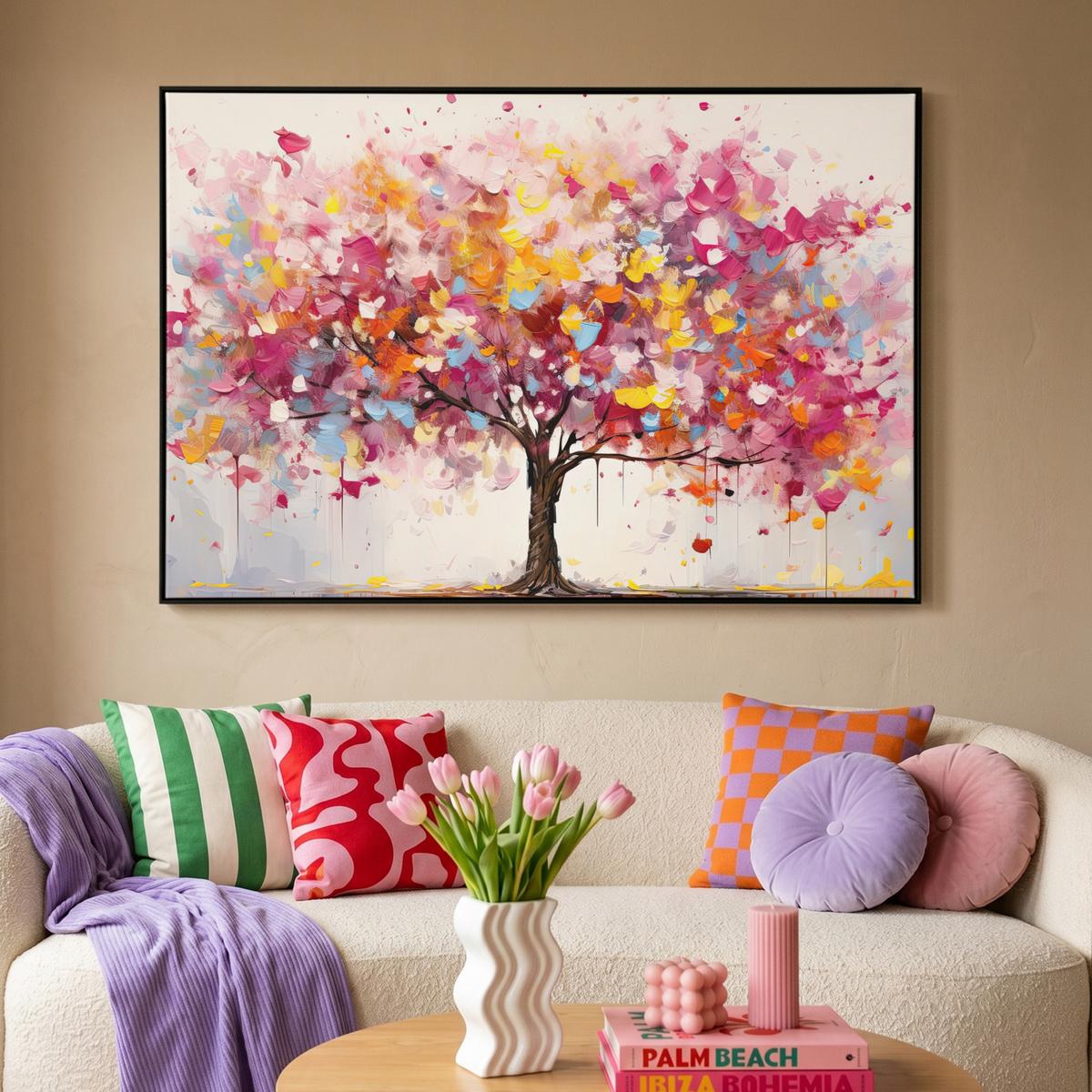LEINWAND Bilder mit Rahmen - Aquarell - Baum - Kunst - Abstrakt - 150x100 - Multicolor, Textil (150/100cm) - MuchoWow