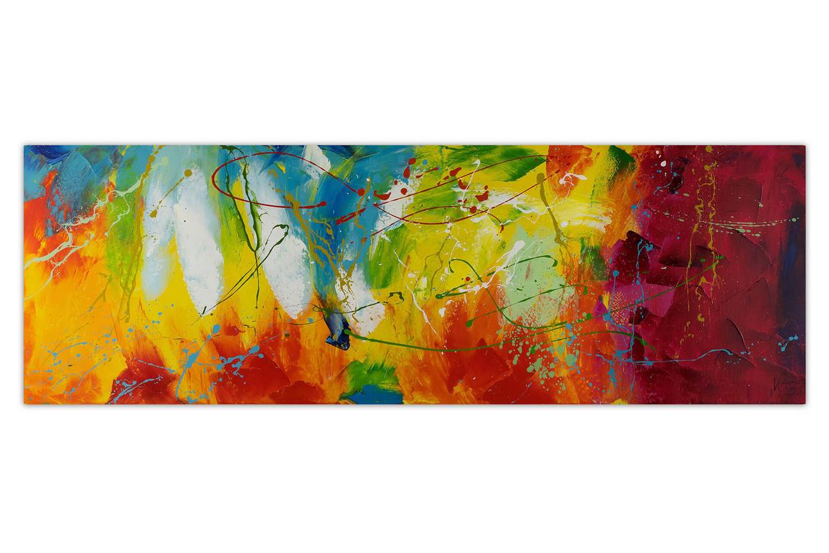 ÖLGEMÄLDE 150/50 cm - Blau/Gelb, Holz/Textil (150/50cm) - KUNSTLOFT