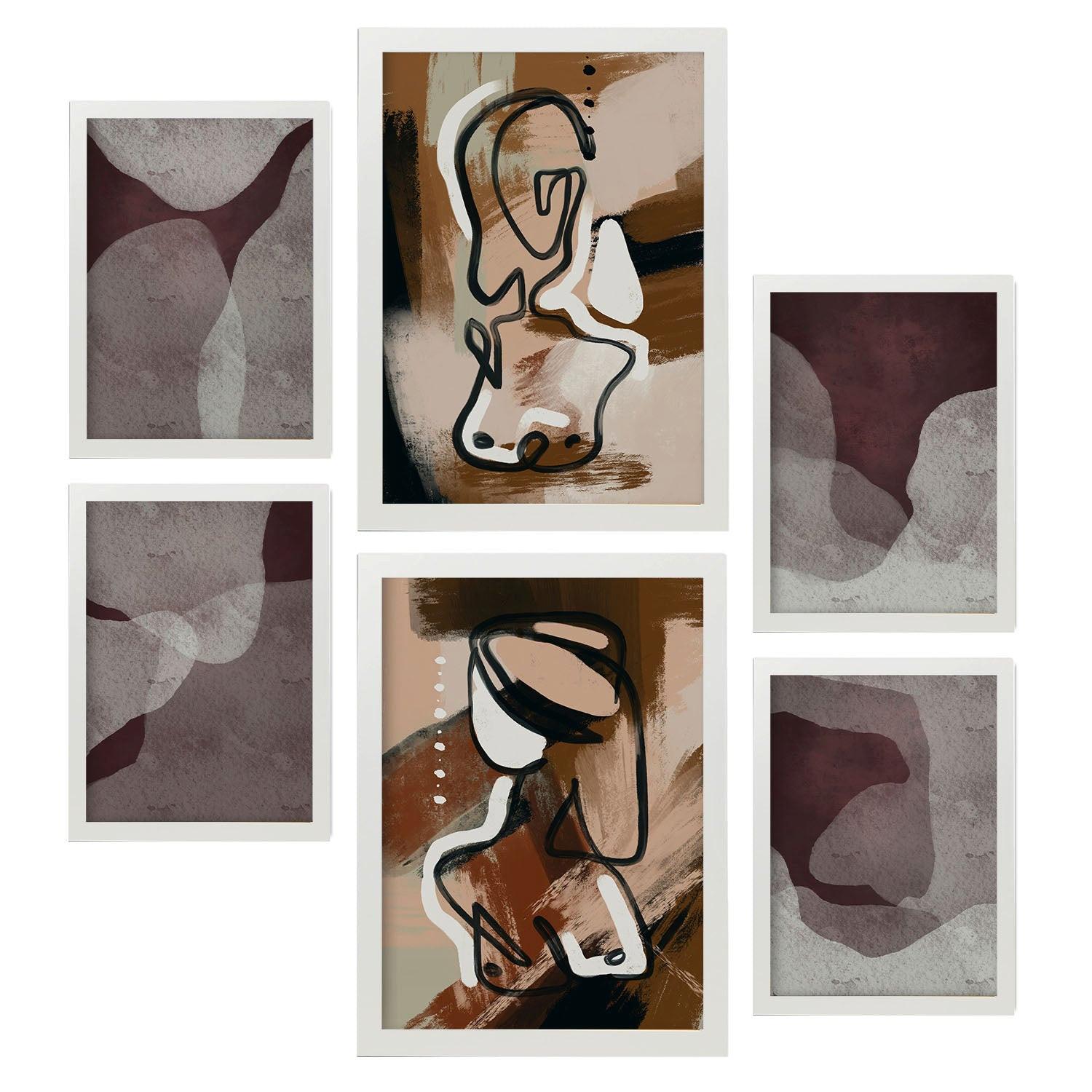 POSTER Set Mit 6 Nachkommenskunst In Weibliche Zusammenfassung Ästhetische Dekorative Gemälde Für Ihr Wohnzimmer Zuhause A3 & A4 Weißer Rahmen - Weiß, Papier (29/3cm) - Nacnic