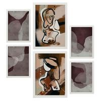 POSTER Set Mit 6 Nachkommenskunst In Weibliche Zusammenfassung Ästhetische Dekorative Gemälde Für Ihr Wohnzimmer Zuhause A3 & A4 Weißer Rahmen - Weiß, Papier (29/3cm) - Nacnic