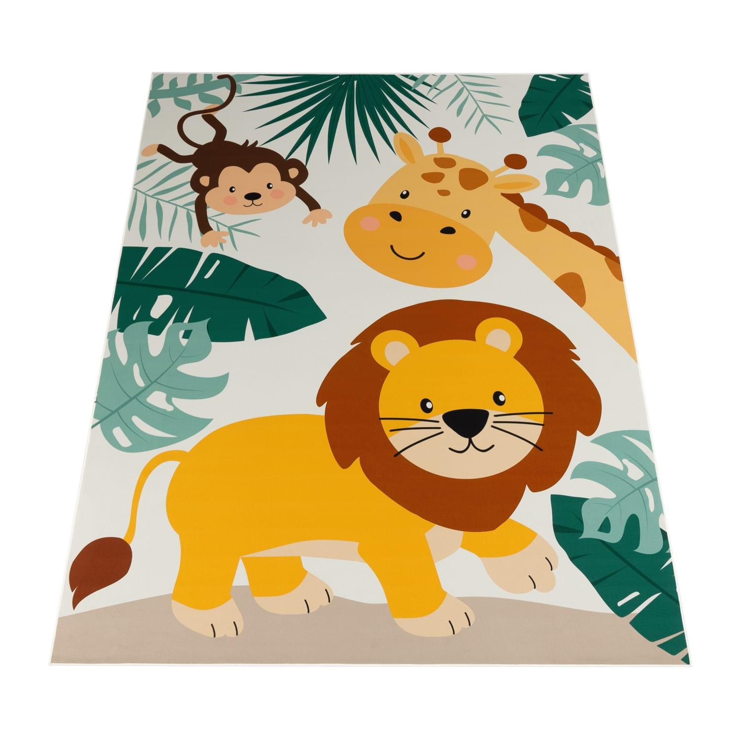 KINDERTEPPICH Waschbar, mit Dschungeltiere‑Muster, Beige, 80 x 150 cm - Beige, Textil (150/80cm) - KADIMA DESIGN