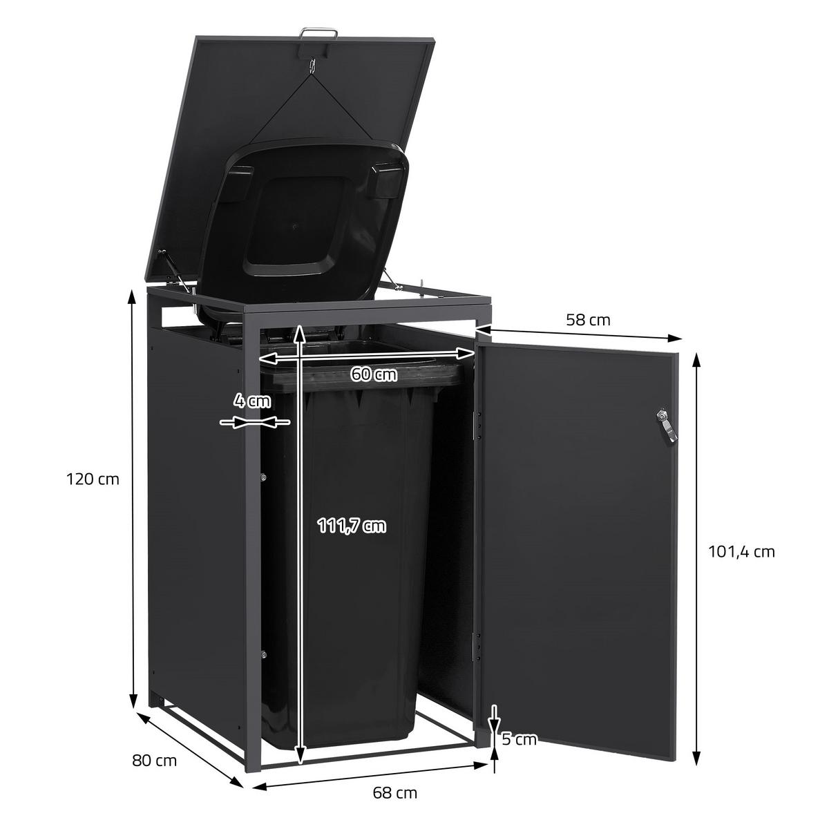 MÜLLTONNENBOX 3er Anthrazit-Holzoptik - Hellbraun, Metall (200/120/80cm) - ML-DESIGN