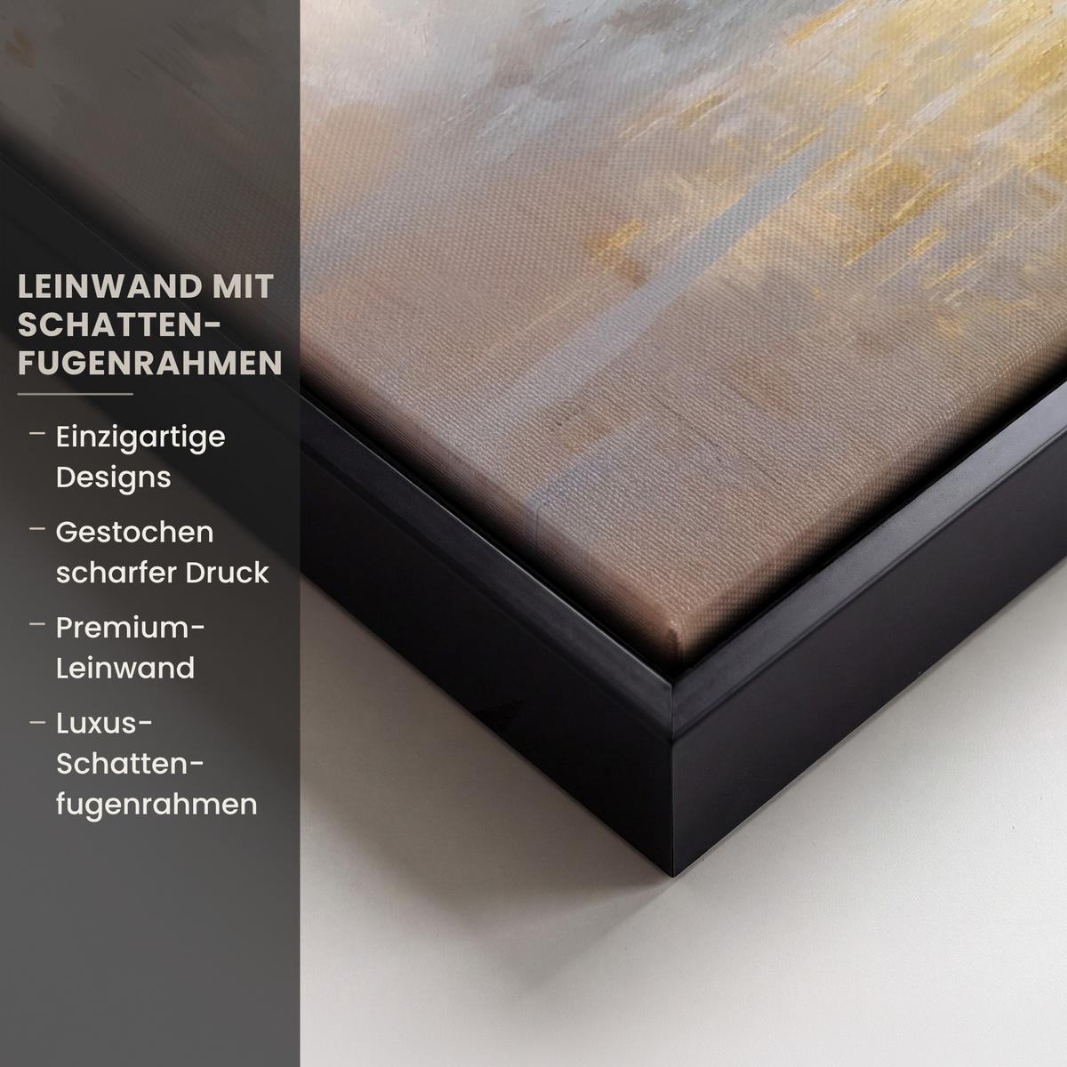 LEINWAND Bilder mit Rahmen - Gemälde - Welle - Jesus - Abstrakt - 30x20 - Goldfarben, Textil (30/20cm) - MuchoWow