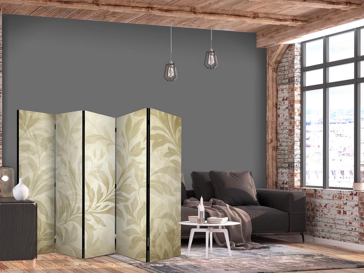 PARAVENT 5-tlg 225x172 cm Beige Blätter - Beige, Holz/Textil (225/172/3cm) - Muralo