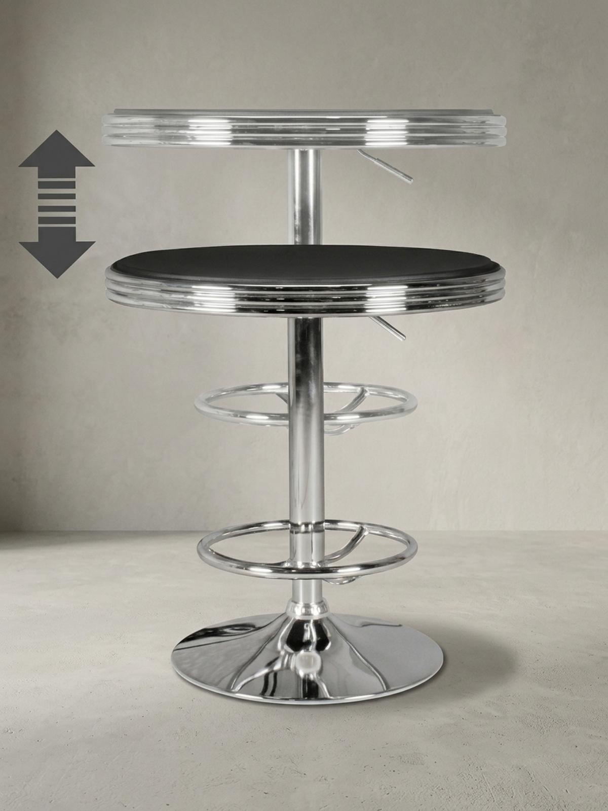 BARTISCH – Retro-Stil, höhenverstellbar, Aluminiumoptik, Kunstleder - Silberfarben/Schwarz, Textil/Metall (60/60/68cm) - KADIMA DESIGN