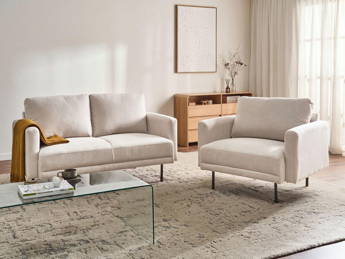 SOFA-SET 2-Sitzer Stoff Hellbeige Breda - Beige/Schwarz, Textil (250/85/85cm) - Beliani