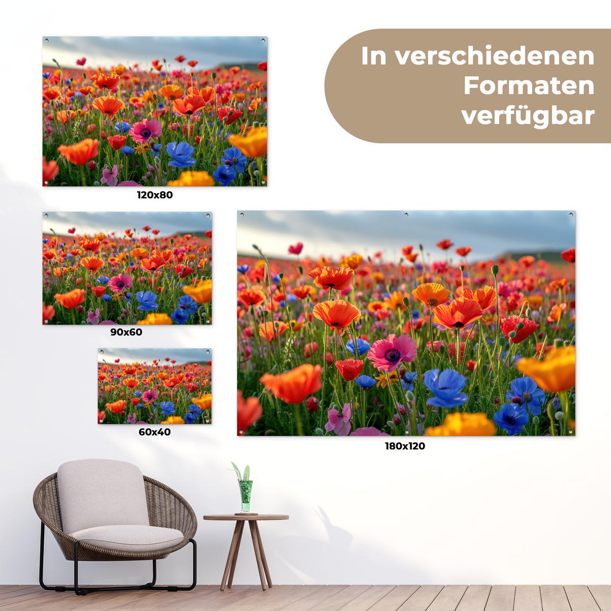 GARTENPOSTER Blumen - Mohnblumen - Farbenfroh - Natur Gartendeko 90x60 cm - Dunkelorange, Kunststoff (90/60/0.2cm) - OnlyWow