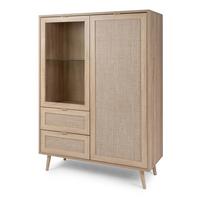 HIGHBOARD Eiche Sonoma, Bast-Dekor 102 cm, Anrichte skandinavisch - Eichefarben, Glas/Holz (101.5/139/40cm) - Furn.Design