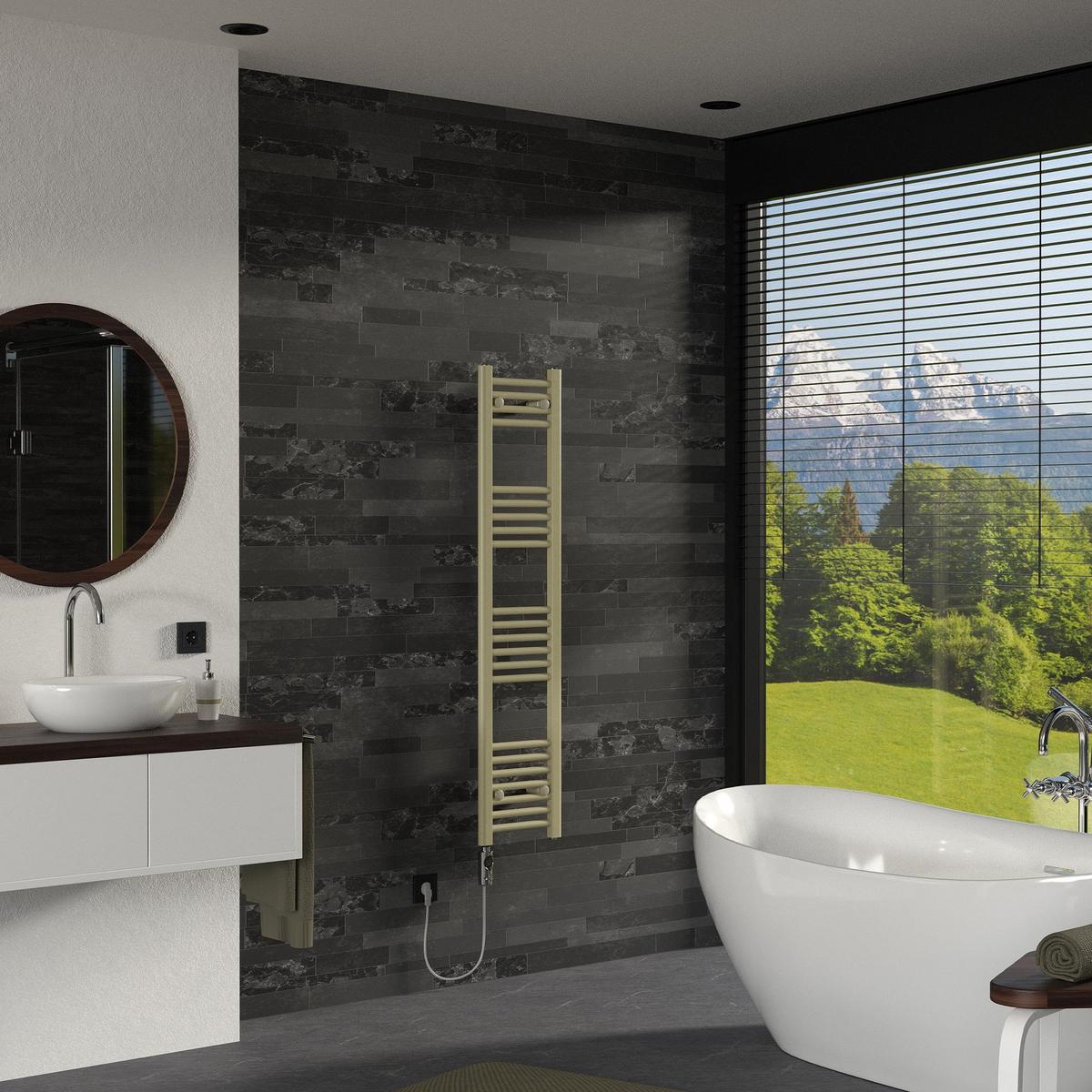HANDTUCHHEIZKÖRPER elektrisch 300 x 1400 mm Beige Badheizkörper gerade mit Seitenanschluss mit Heizstab 300W - Beige, Metall (30/140/3cm) - LuxeBath