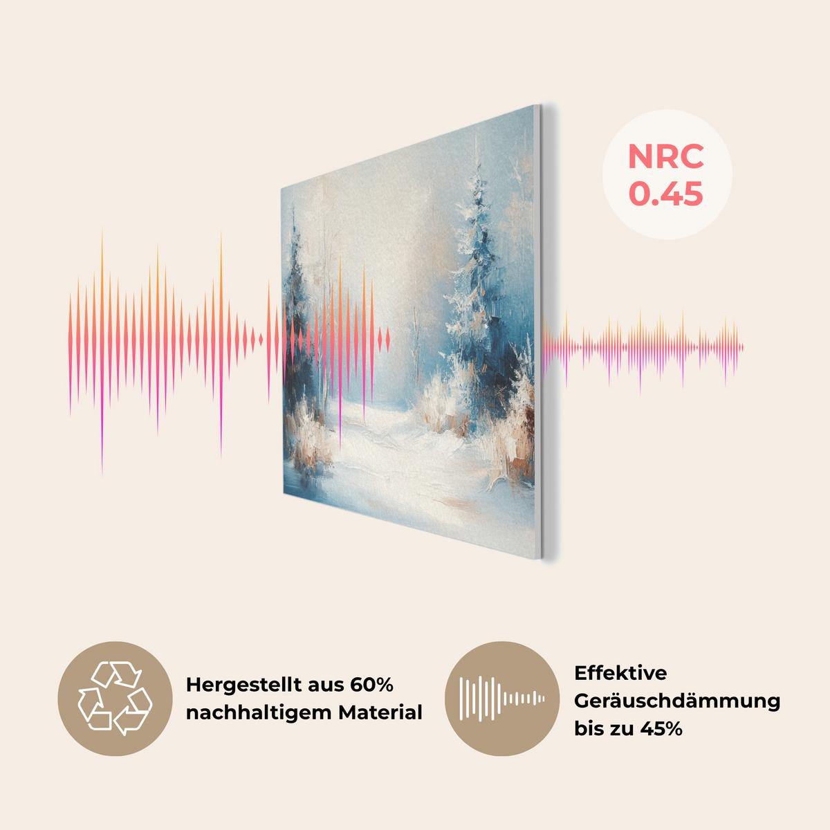 AKUSTIKBILD Wald - Winter - Natur - Abstrakt - Schnee Wanddeko 70x50 cm - Weiß, Kunststoff (70/50/0.9cm) - MuchoWow