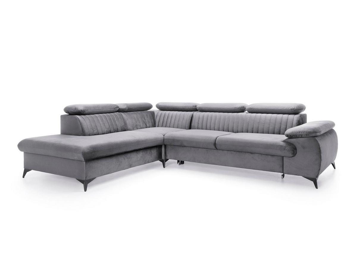 ECKSOFA FIORE Grau Velours-Stoff mit Schlaffunktion - Grau, Holz (275/221cm) - MASSENO