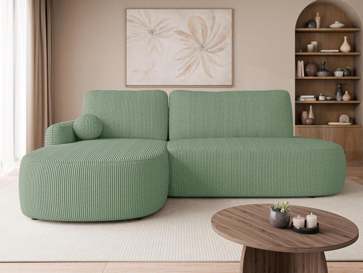 ECKSOFA Loridu O Cord, Seite: Links - Schwarz/Mintgrün, Holz/Kunststoff (274/174cm) - MIRJAN24