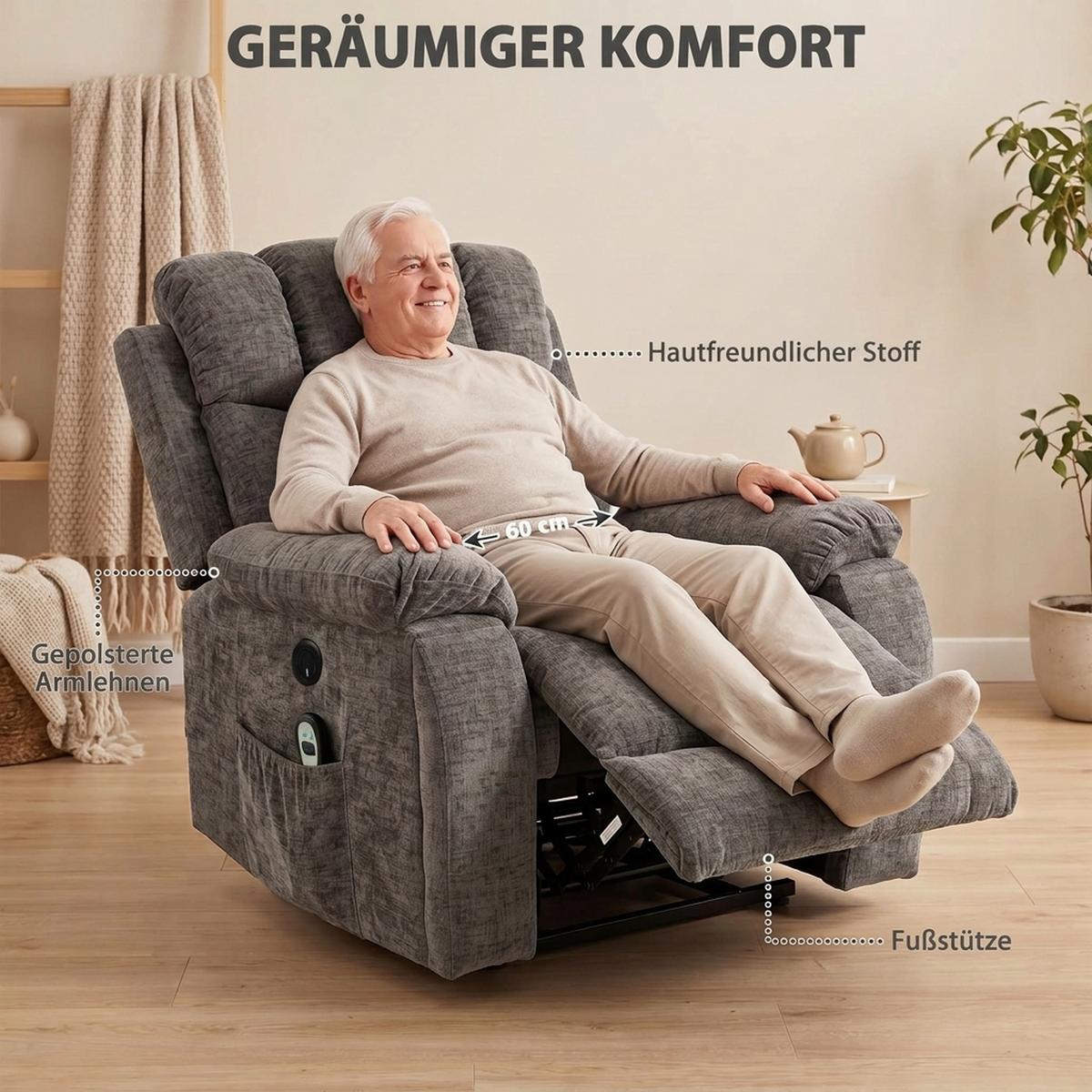 FERNSEHSESSEL Chenille-Stoff Stahl Dunkelgrau - Dunkelgrau/Schwarz, Textil/Metall (99/104/98cm) - HOMCOM