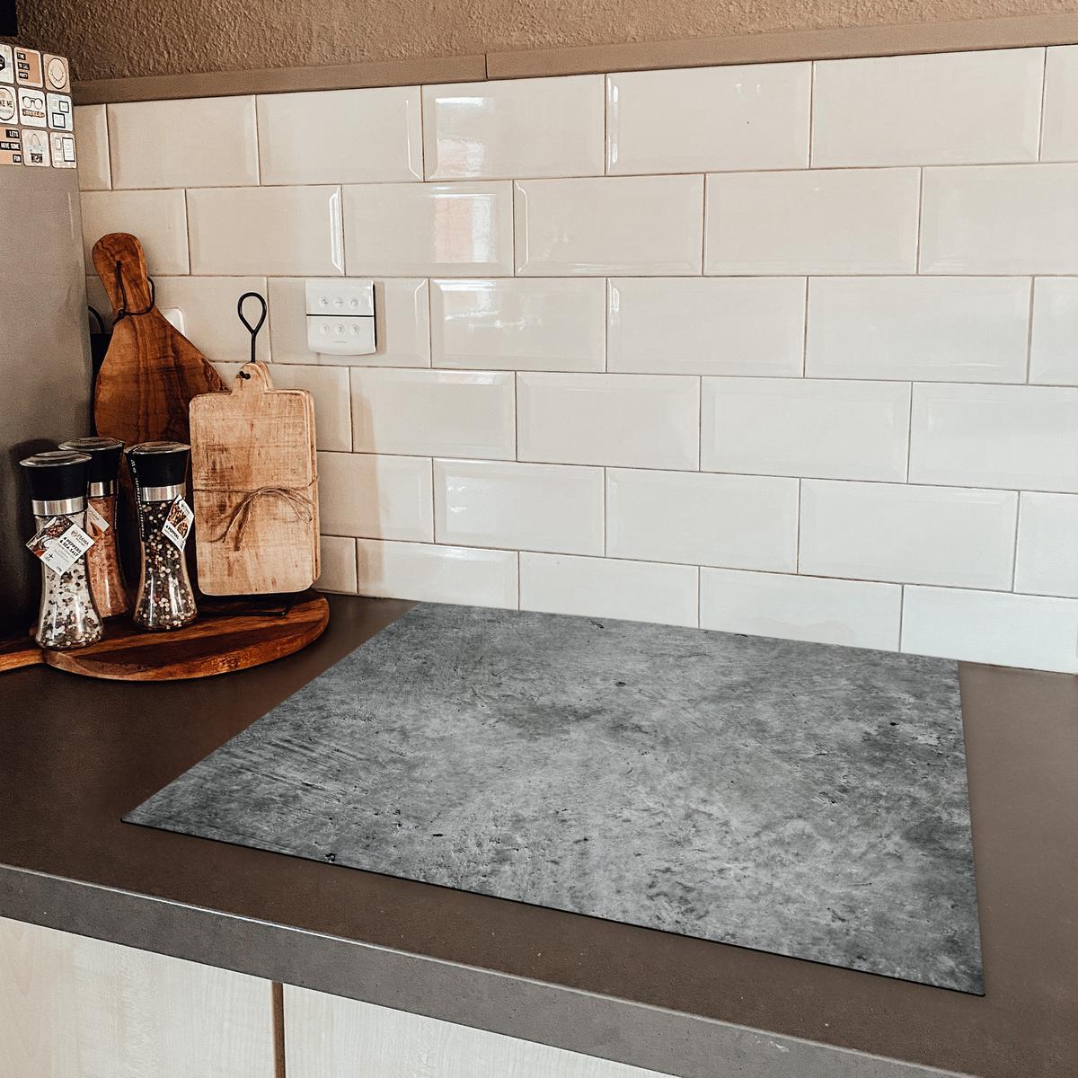 HERDABDECKPLATTE Beton - Schiefer - Grau -Betonstruktur Herdabdeckung Induktionsfeld 65x52 cm - Grau, Kunststoff (65/52/0.2cm) - MuchoWow