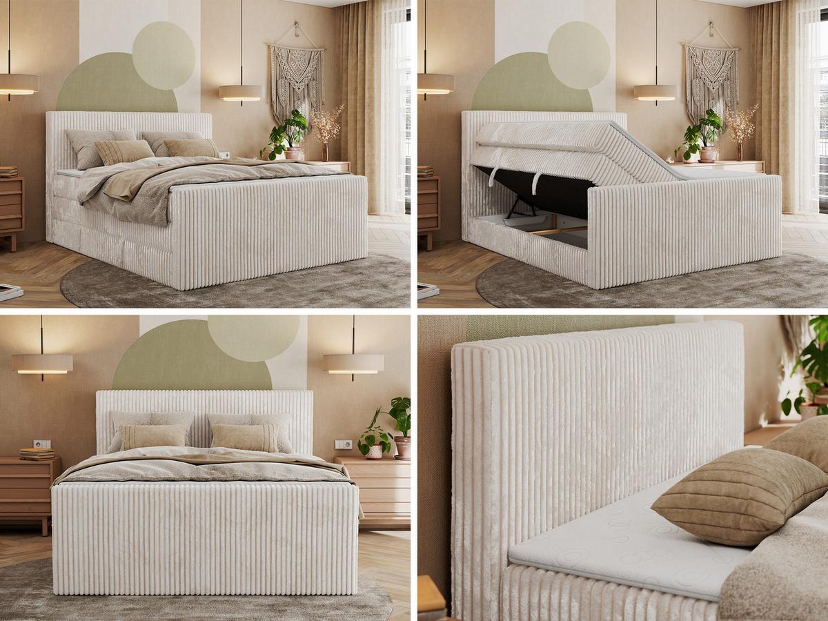BOXSPRINGBETT TILIANO KING DUO 140/200 - Beige Cord - H4 - Beige, Textil (140/200cm) - MKS