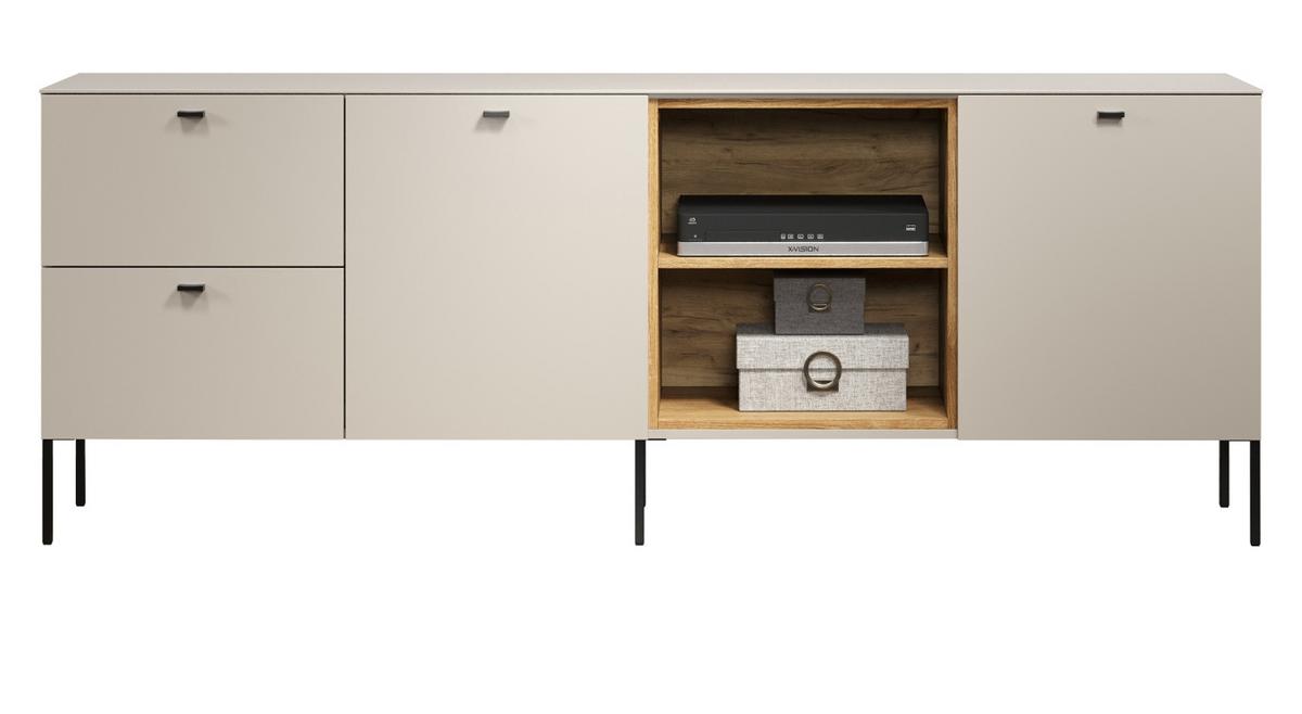 SIDEBOARD Kaschmir, Eiche 200 cm, Kommode mit Soft-Close - Kaschmir/Schwarz, Holzwerkstoff/Metall (200/75/40cm) - Top.Furn