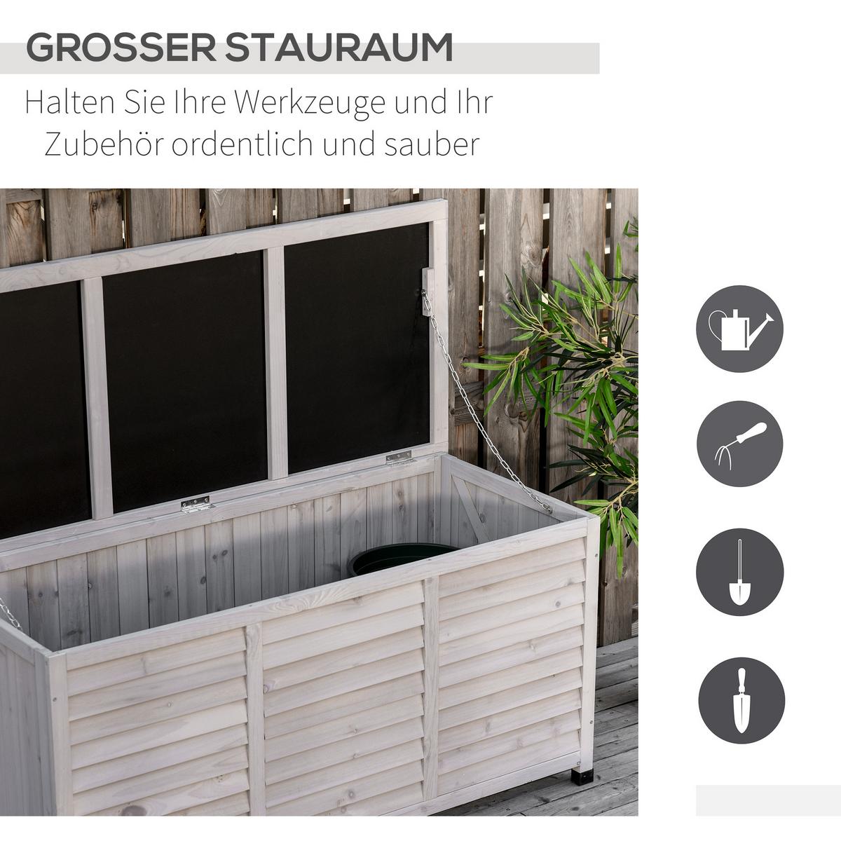 GARTENBOX Kissenbox Aufbewahrungsbox Gartentruhe, wetterbeständig, Massivholz, Grau - Hellgrau, Holz (56/60/127cm) - Outsunny
