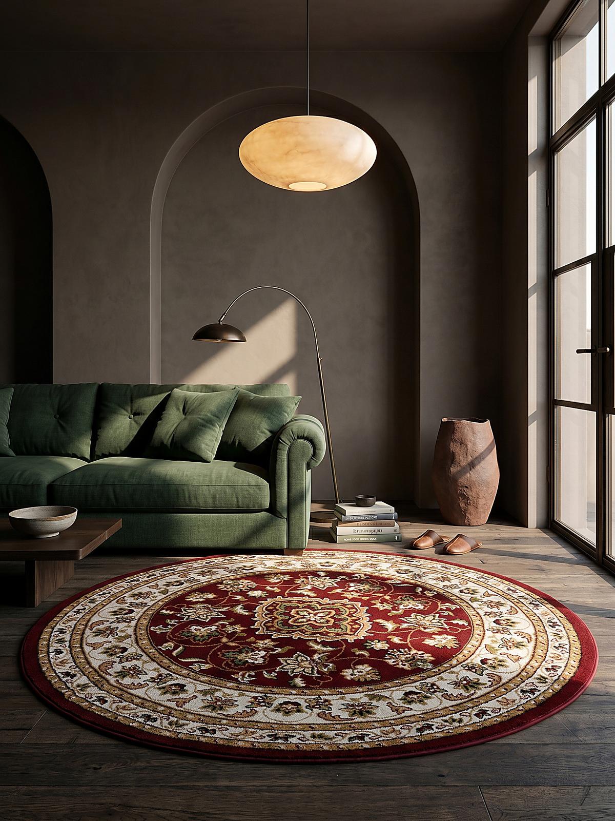 TEPPICH GLAZERT, klassisch-floral, Rot, Ø 133 cm - Rot, Textil (133/133cm) - KADIMA DESIGN