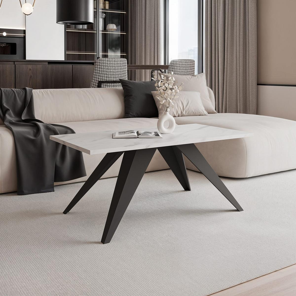COUCHTISCH AIRA 120/60/48 cm Rechteckig, Schwarz/Bianco - Perlmutt/Schwarz, Metall (60/120/48cm) - Idohome