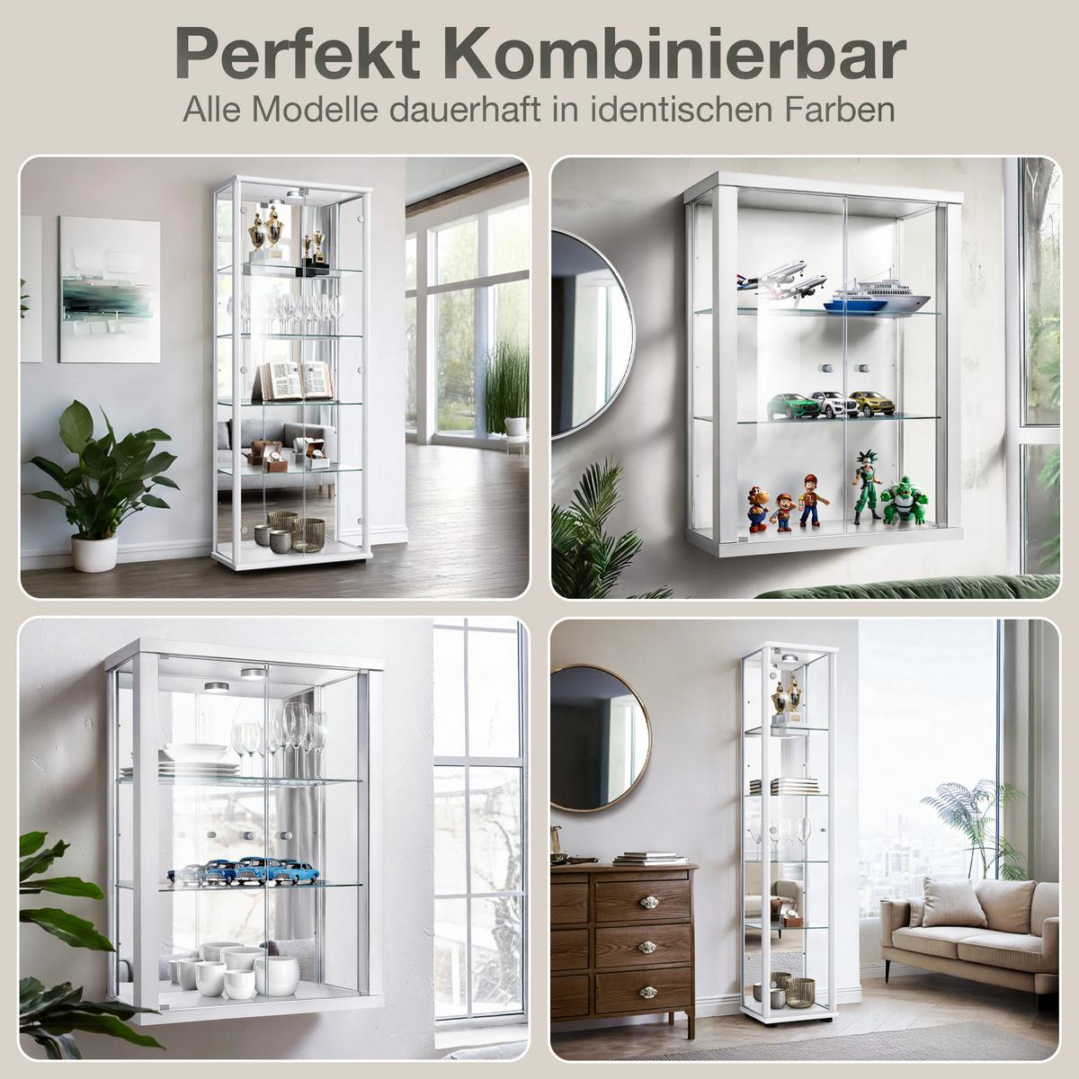 GLASVITRINE 33/37/176 cm mit LED & 4 höhenverstellbaren Glasböden - Transparent/Silberfarben, Glas/Holzwerkstoff (37/176/33cm) - K-Möbel