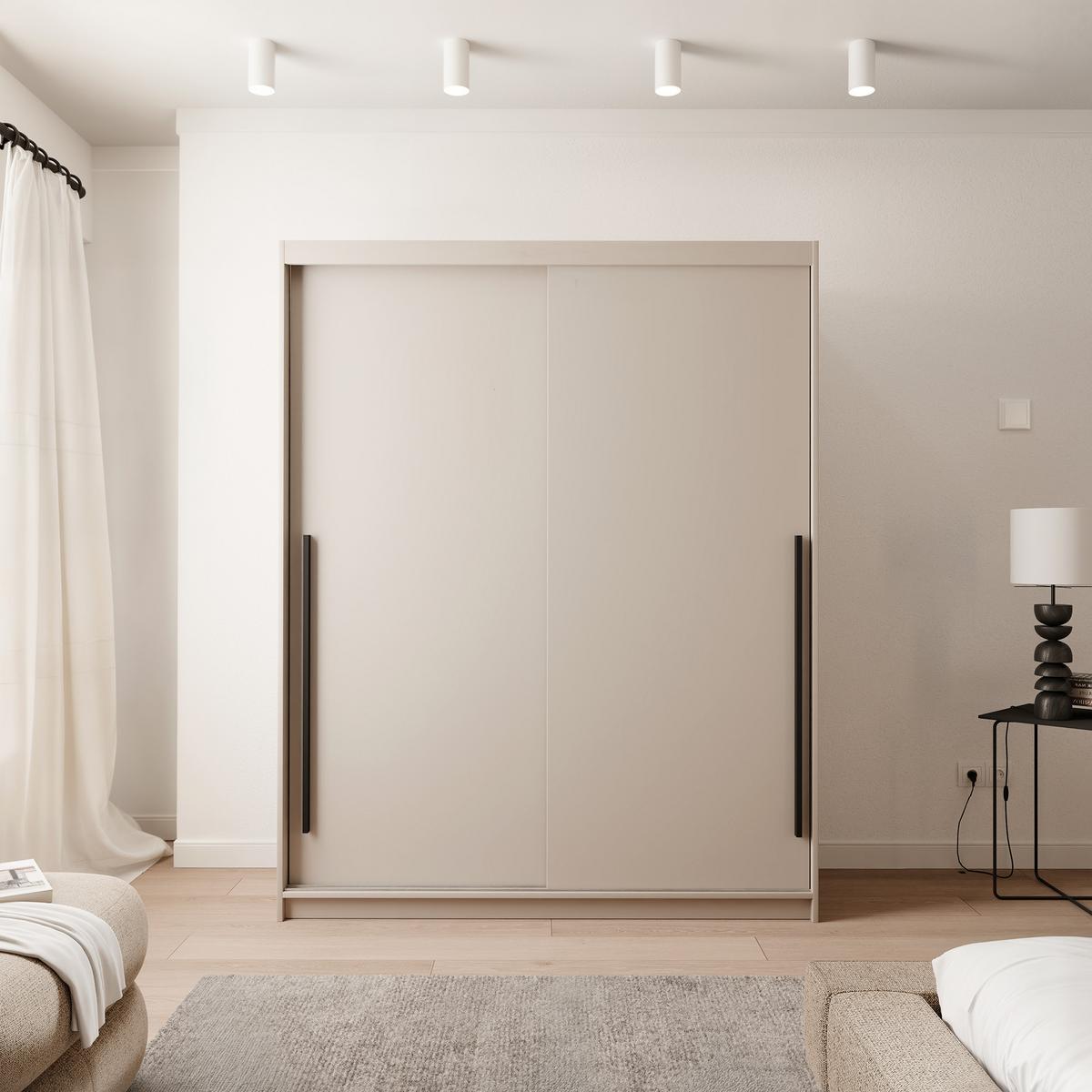 SCHIEBETÜRENSCHRANK SILENTE 140 cm mit Einlegeböden und Kleiderstange - Beige, Holzwerkstoff (140/215/60cm) - Idohome