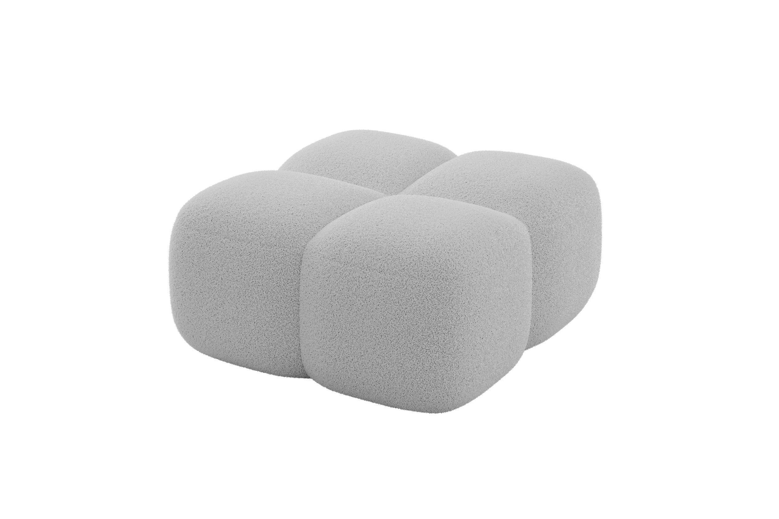 POUF Miko-Puf 90x90x45 cm Hellgrau Bouclé Modular Sitzhocker - Edelstahlfarben/Schwarz, Holzwerkstoff/Kunststoff (90/43/90cm) - ALTDECOR