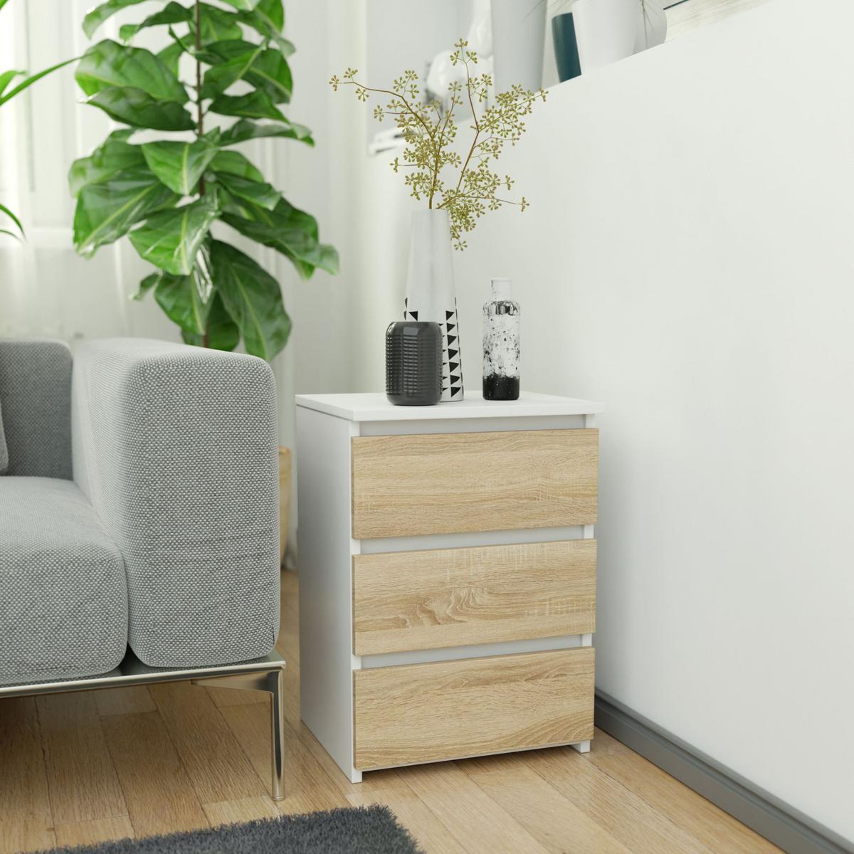 KOMMODE Weiß, Eiche Sonoma 57/40/35 - Weiß, Holzwerkstoff (40/57/35cm) - RAUMHIRSCH FURNITURE