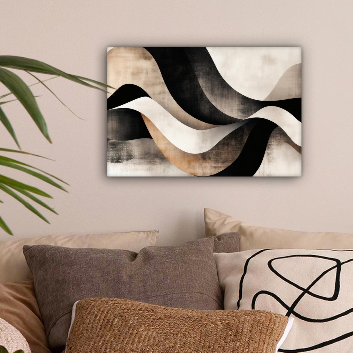 LEINWANDBILD Abstrakt - Wellen - Schwarz - Verwittert Deko Schlafzimmer 30x20 cm - Trüffeleichefarben, Textil (30/20cm) - MuchoWow
