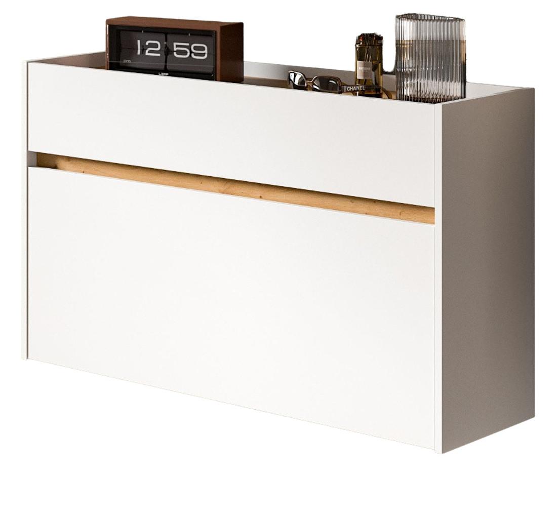 SCHUHKIPPER weiß und Eiche Artisan, Schuhschrank mit Schublade, hängend 110 x 61 cm - Weiß/Eiche Artisan, Holzwerkstoff (110/61/32cm) - Inn.Furn