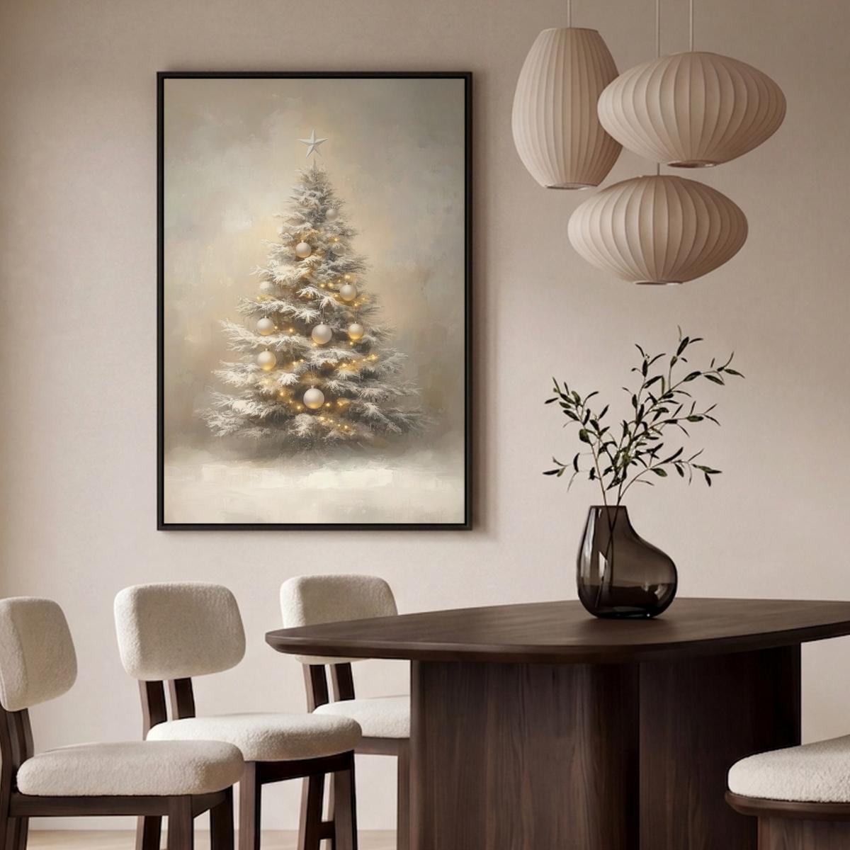 LEINWAND Bilder mit Rahmen - Weihnachten - Weihnachtsbaum - Schnee - Kunst - 100x150 - Champagner, Textil (100/150cm) - MuchoWow