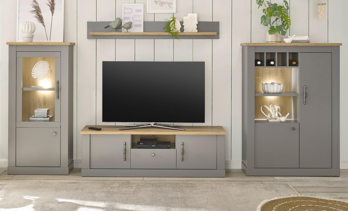 WANDBOARD grau, Artisan Eiche Landhaus, Wandregal 150 cm - Eiche Artisan/Grau, Holzwerkstoff (150/20/19cm) - Furn.Design