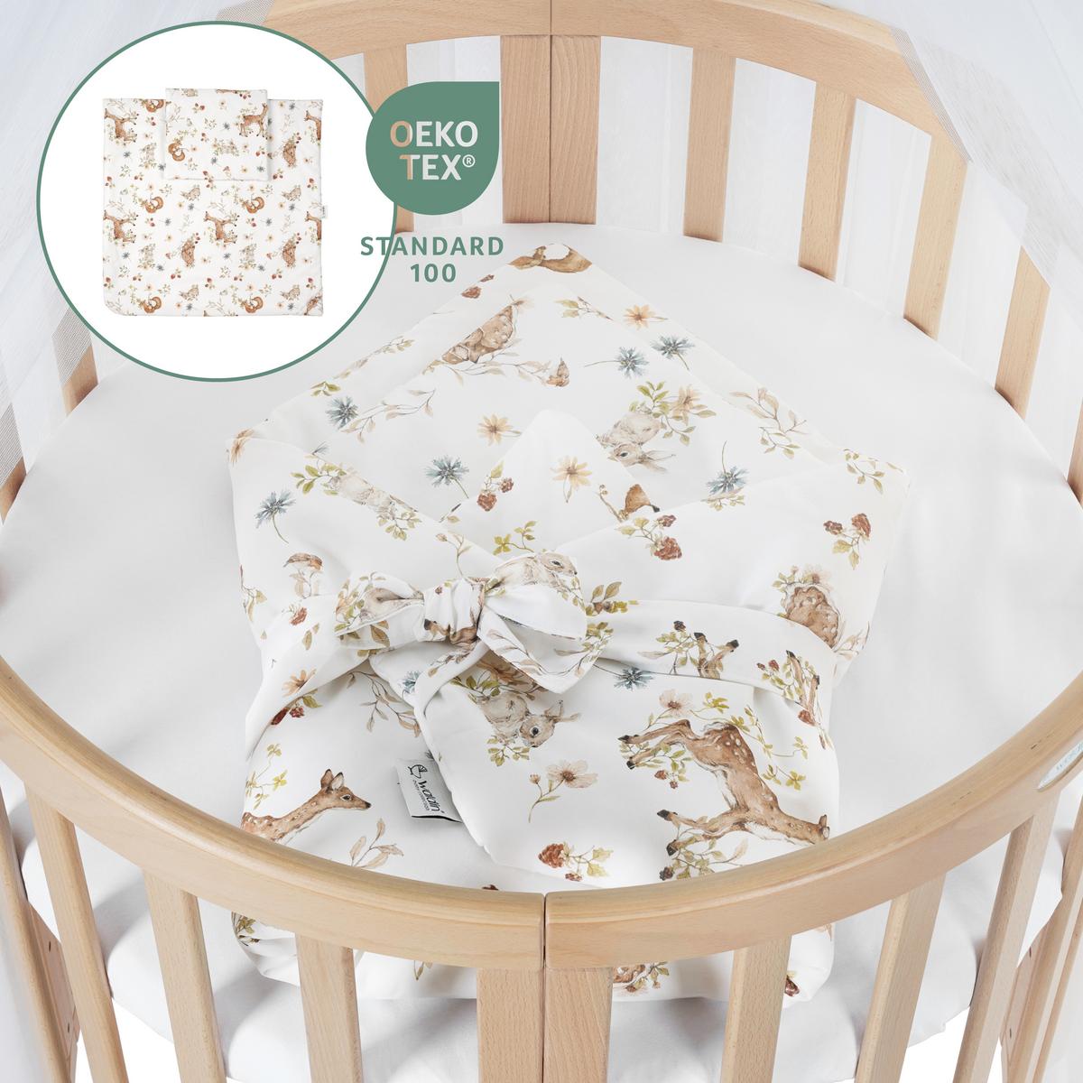 BABYBETT NATUR OVAL 7in1 mit Matratze und Himmelset - Multicolor/Naturfarben, Holz/Textil (73/125cm) - waldin
