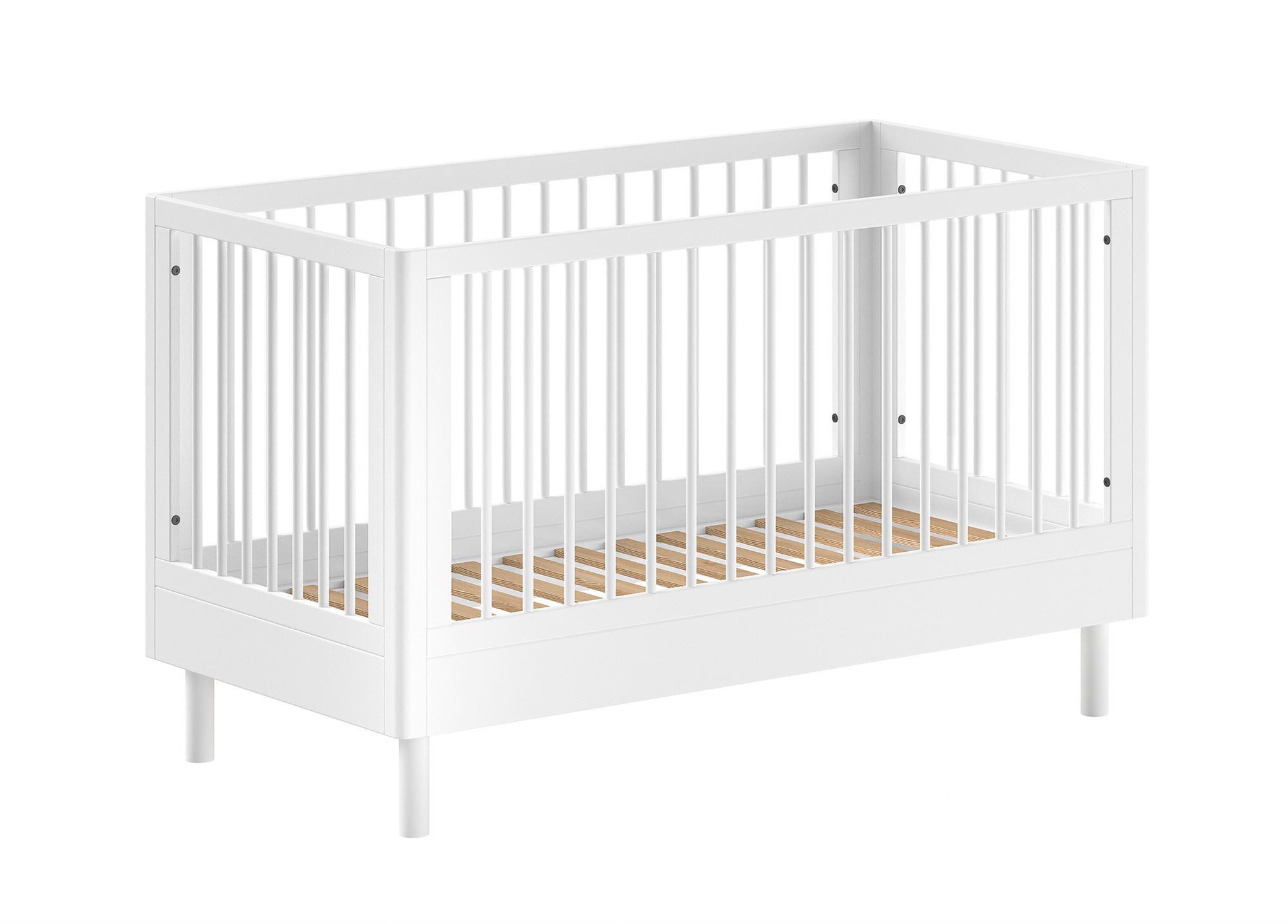 BABYBETT 70x140 Keeley Buche Weiß Holz Umbaubar Komfort Stabil - Weiß, Holz (70/140cm) - 58aufmkessel