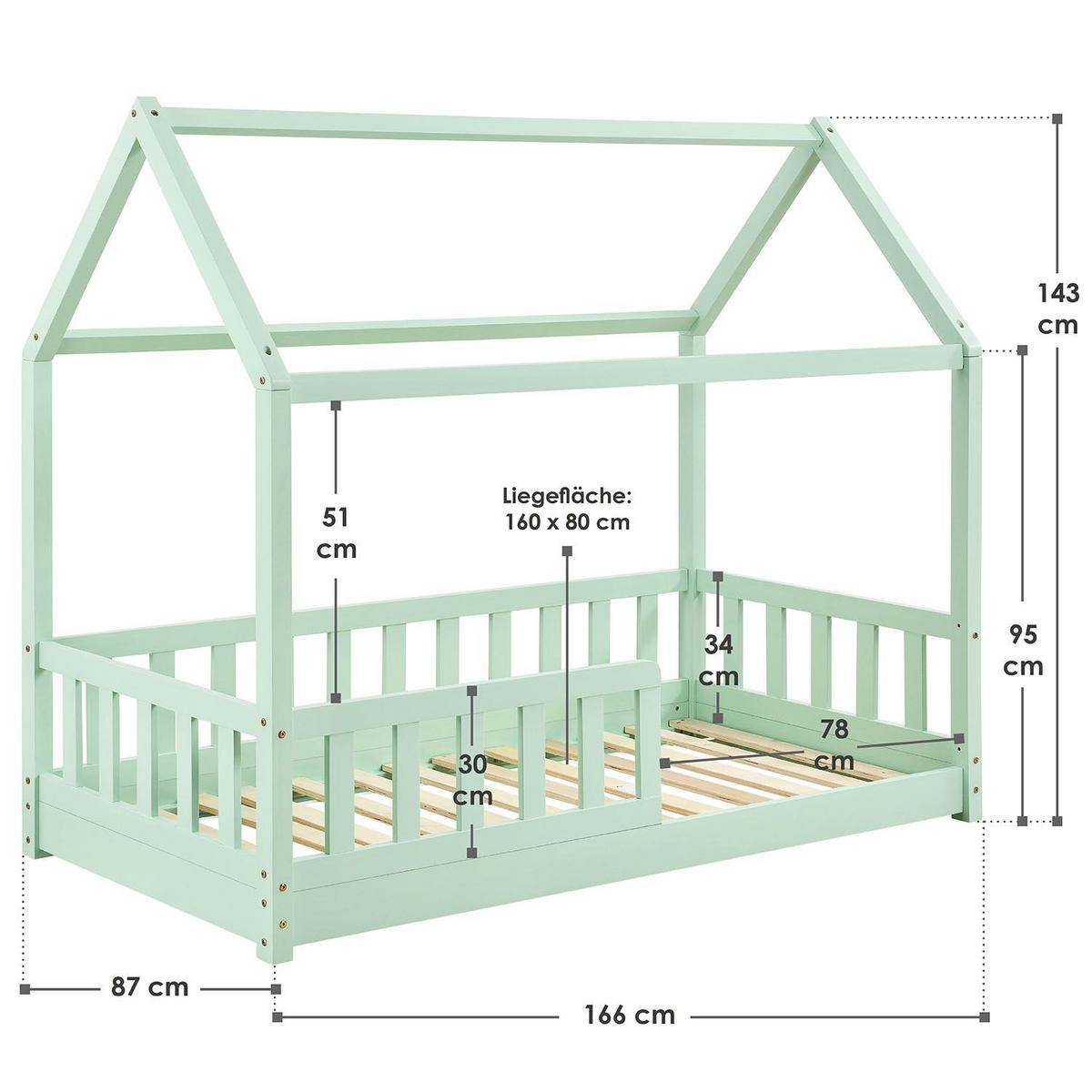 KINDERBETT Marli mint 80x160 cm - Mintgrün, Holz (80/160cm) - Juskys