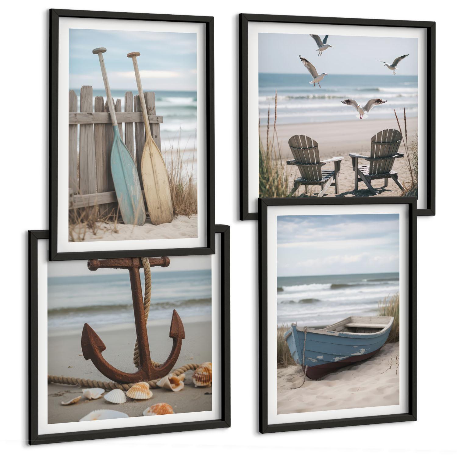 BILDER SET 4er Set - 50x50 cm & 40x60 cm Schwarzer Rahmen - Sommerstrände, Meereslandschaft - Schwarz, Kunststoff (50/50cm) - TULUP