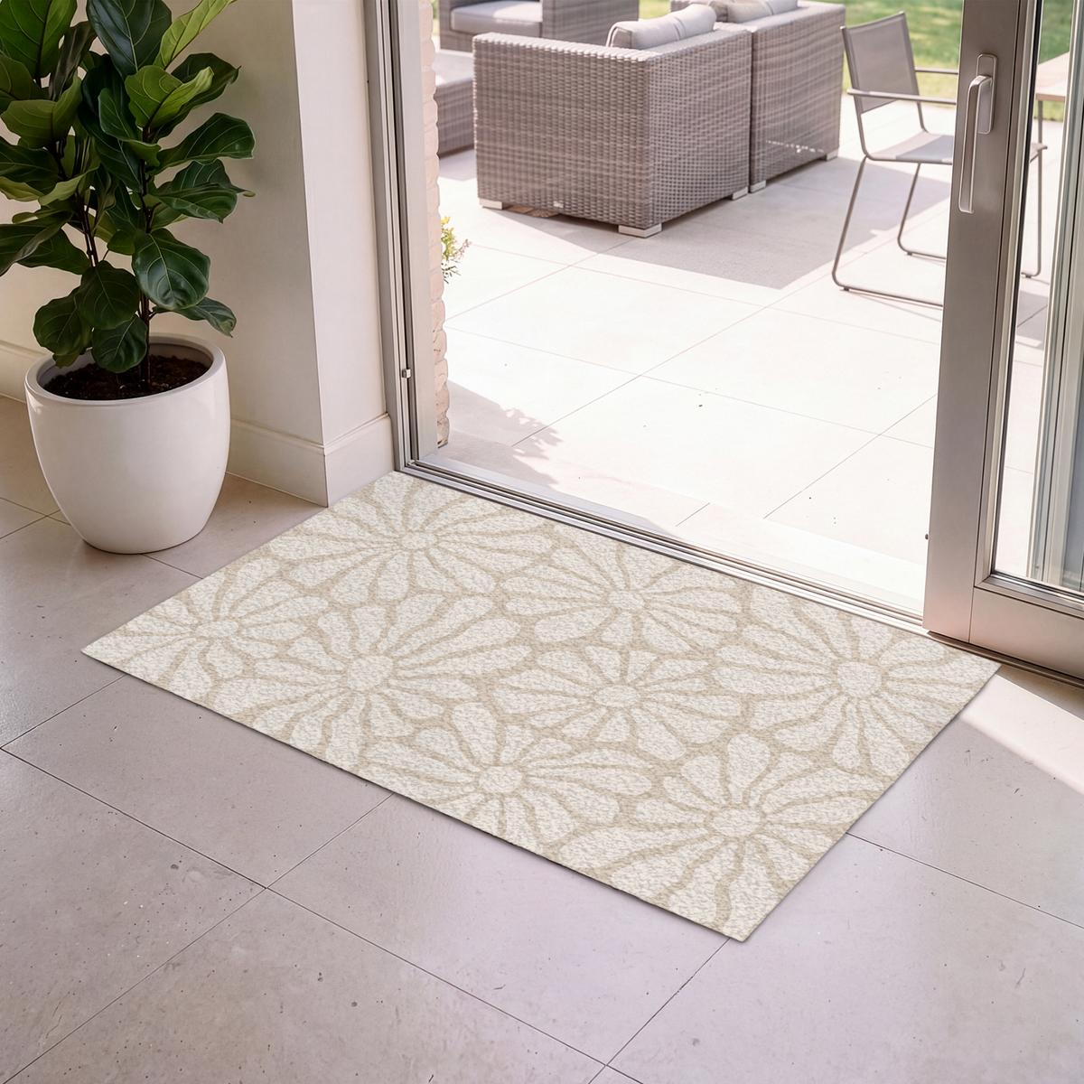 FUSSMATTE Floral - Druck - Beige - Braun - Minimalistisch Schmutzfangmatte 120x80 cm - Sandfarben, Kunststoff (120/0.4cm) - MuchoWow