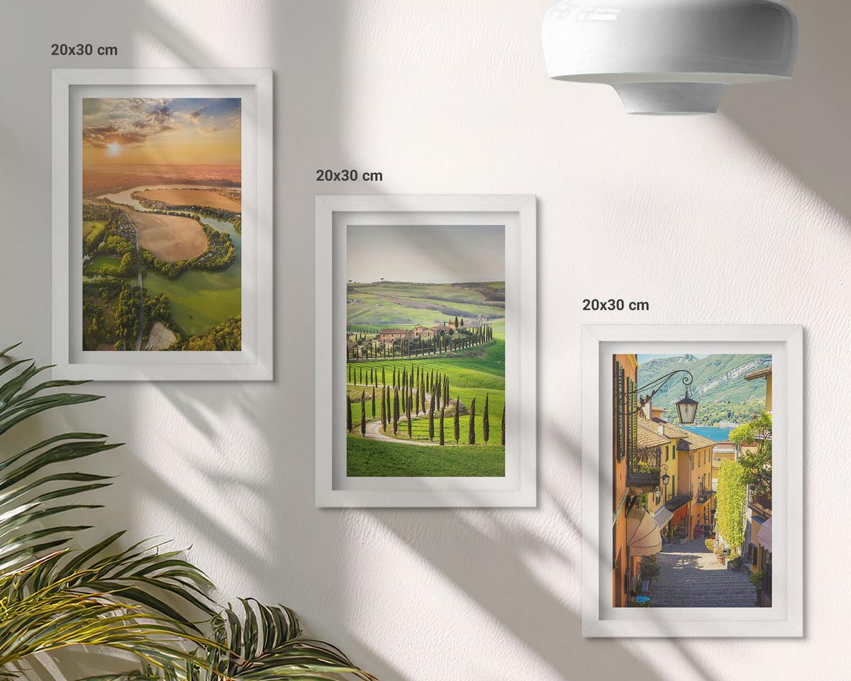 BILDER SET 3er Set - 20x30 cm Weißer Rahmen - Italienische Landschaften, Flussstraße - Weiß, Kunststoff (20/30cm) - TULUP