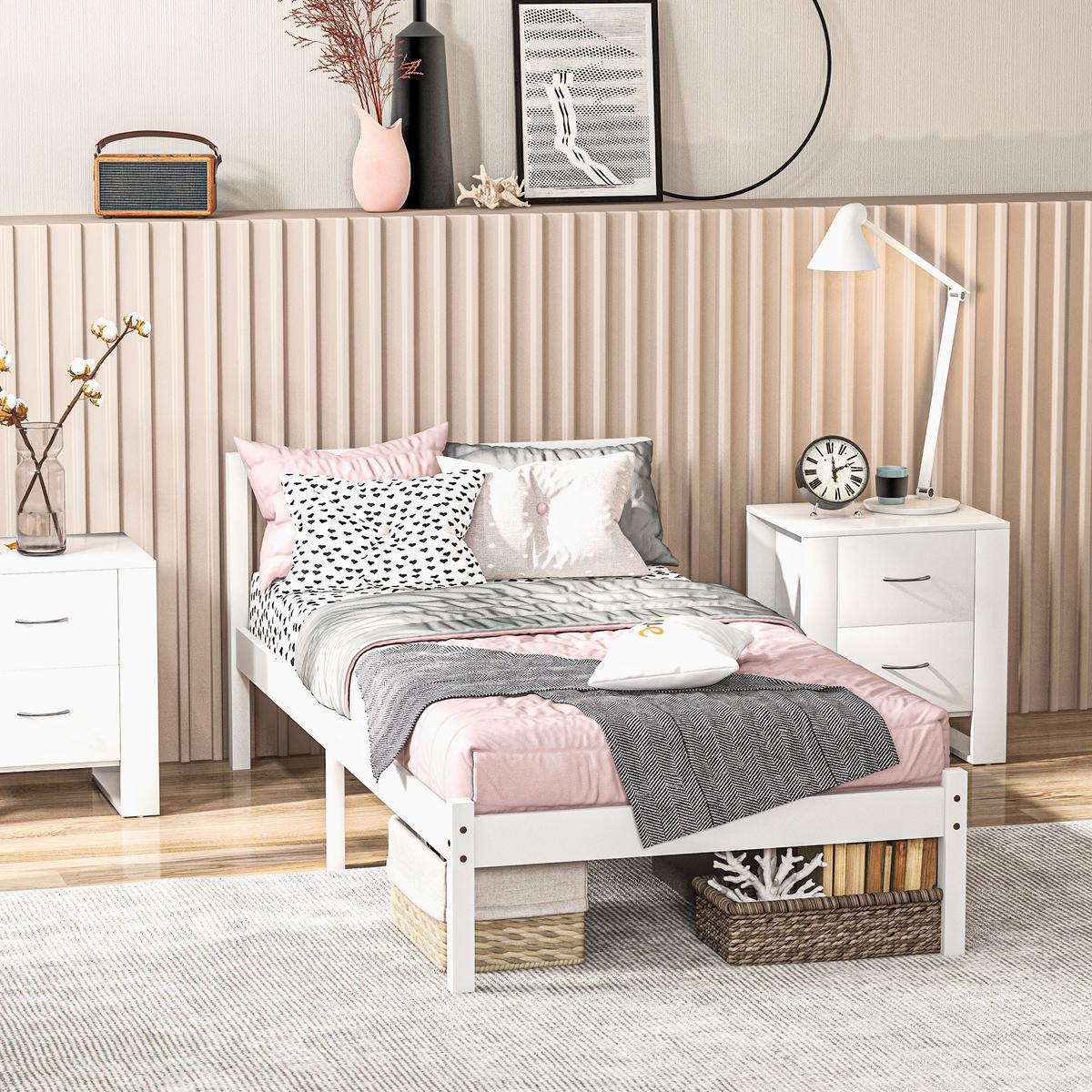 BETTRAHMEN mit Kopfteil für Schlafzimmer 208/96/70 cm - Weiß, Holz - HOMCOM
