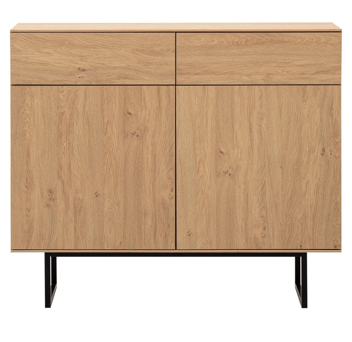 SIDEBOARD Stone Eiche, Kommode 115 x 98 cm, mit Push-to-Open - Eichefarben/Schwarz, Holzwerkstoff/Metall (115/98/40cm) - Furn.Design
