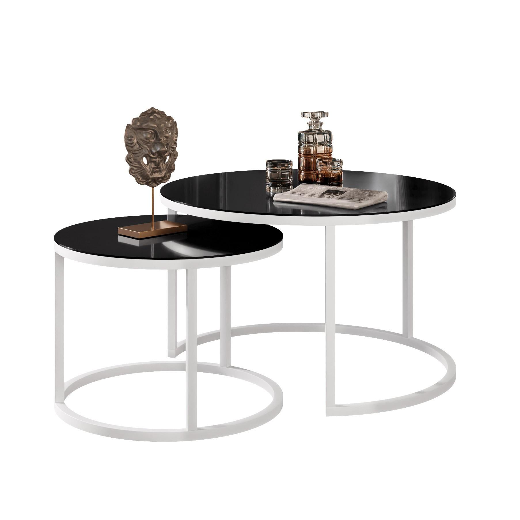 COUCHTISCH 2-in-1 CIRI GLASS mit schwarzer und weißer Struktur - Schwarz/Weiß, Holzwerkstoff (70/70/47cm) - Lookway