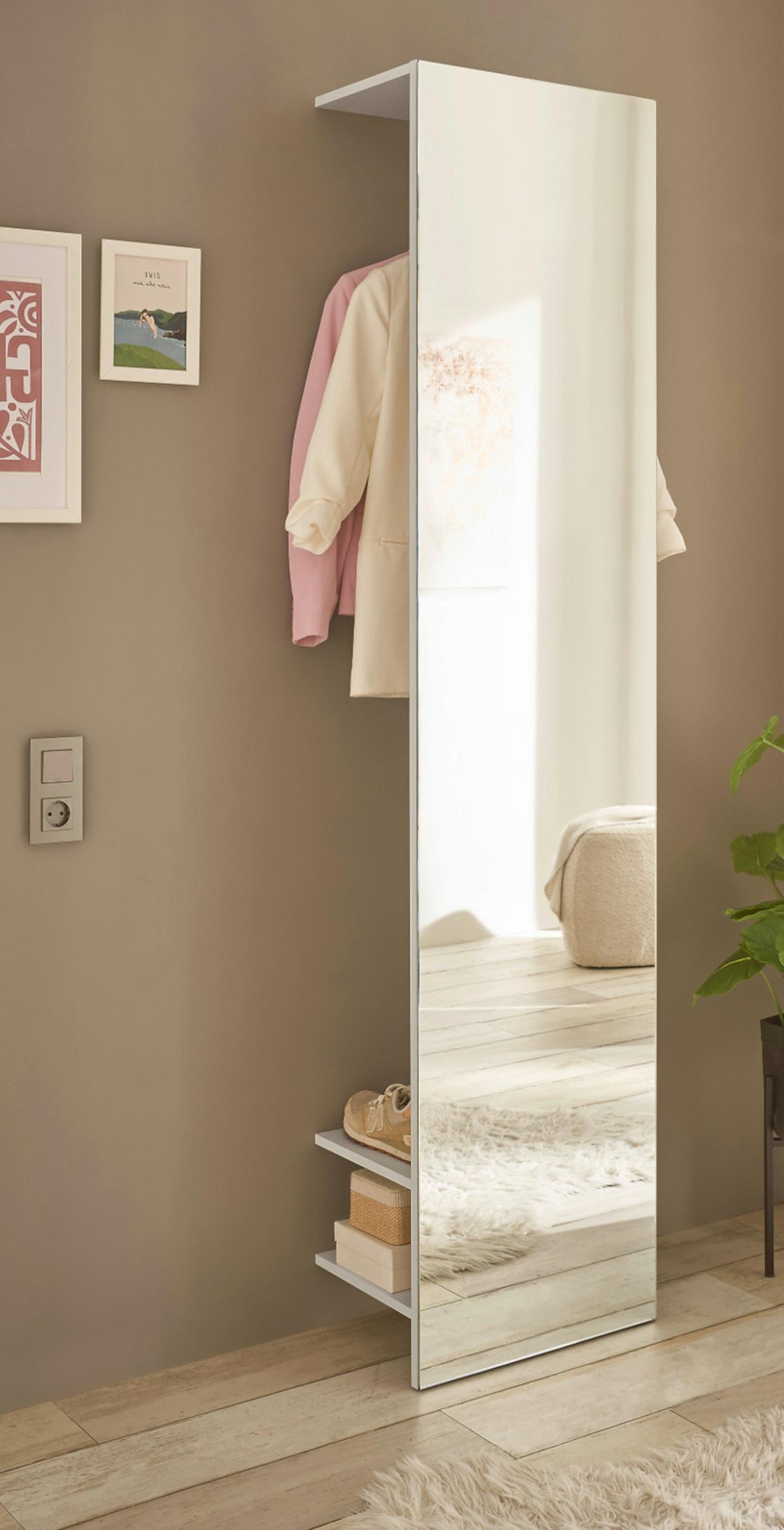 GARDEROBE weiß 50 x 200 cm, Kompaktgarderobe mit Spiegel und Kleiderstange - Schwarz/Weiß, Glas/Holzwerkstoff (50/200/30cm) - Furn.Design