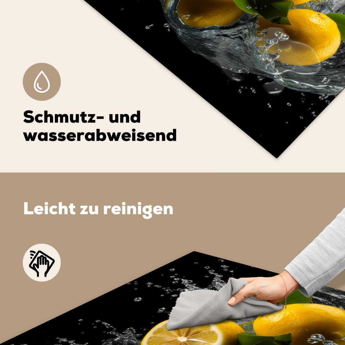 HERDABDECKPLATTE Zitrone - Obst - Gelb - Schwarz Induktionsmatte 78x78 cm - Gelb, Kunststoff (78/78/0.2cm) - MuchoWow