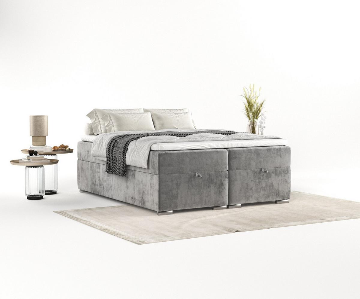 BOXBETT Reto 180/200 cm Grau im Lotta Stoff - Chromfarben/Grau, Holz/Holzwerkstoff (180/200cm) - AltaBeds
