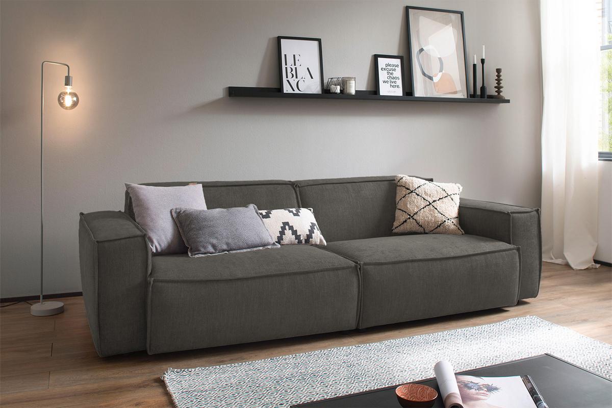SITZGRUPPE SAMU Grau Webstoff (2er-Set) - Schwarz/Grau, Kunststoff/Textil (256/72/106cm) - KAWOLA